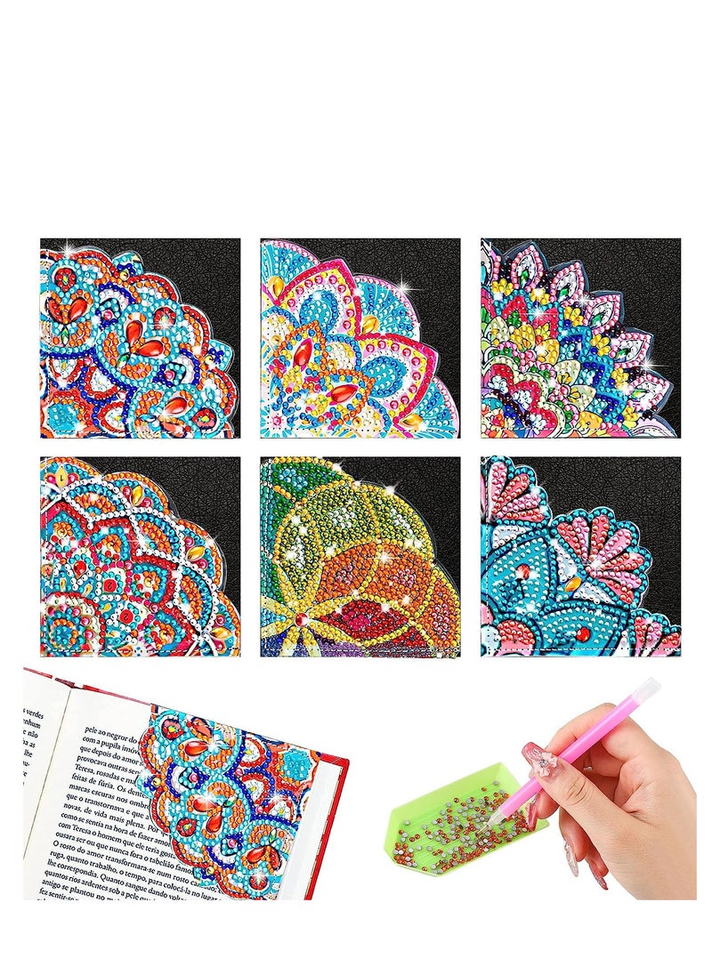 DIY Triangle Diamond Painting Bookmarks, 6 Pcs Rhinestone PU Leather Kits for Adults and Kids, Ideal for Home, Office and School Reading