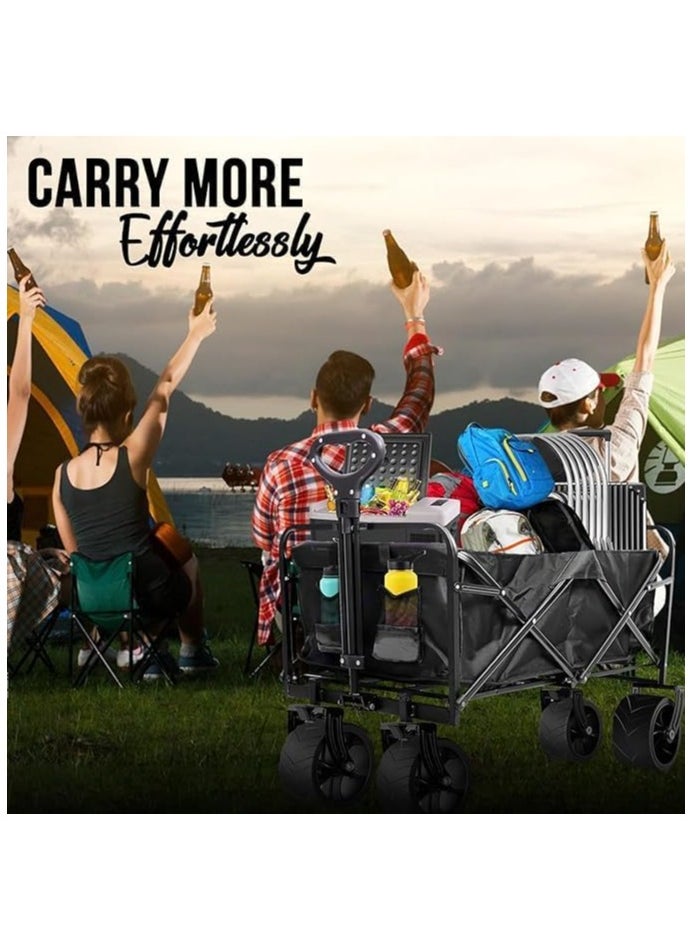 150 kg Collapsible Folding Wagon, Portable Large Trolley cart, Bearing Heavy Capacity Beach Garden Shopping Carts & Stroller Wagon, Utility Adjustable Handle Outdoor Camping with Heavy Wheels