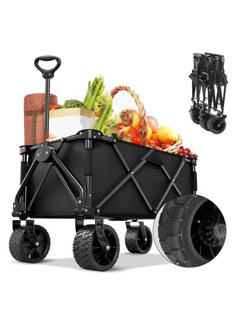 150 kg Collapsible Folding Wagon, Portable Large Trolley cart, Bearing Heavy Capacity Beach Garden Shopping Carts & Stroller Wagon, Utility Adjustable Handle Outdoor Camping with Heavy Wheels