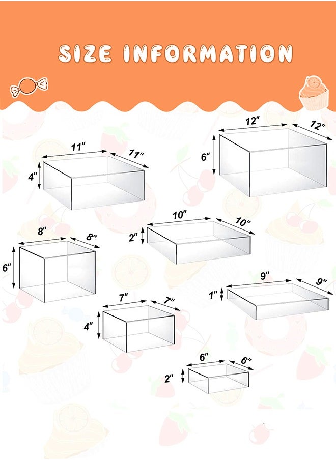 7 Pcs Clear Acrylic Cube Nesting Risers with Hollow Bottoms Perfect Modern Design Dice Display Blocks for Photo Prop, Trophies, Artefacts, and Decorations