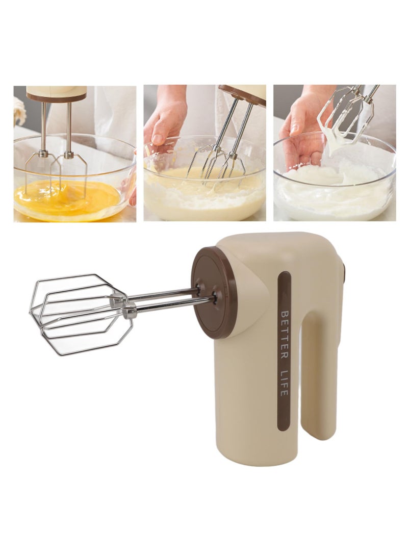 Household Cordless Electric Hand Mixer Egg Beater 5 Speed Electric Hand Mixer with Stainless Steel Whisk Khaki