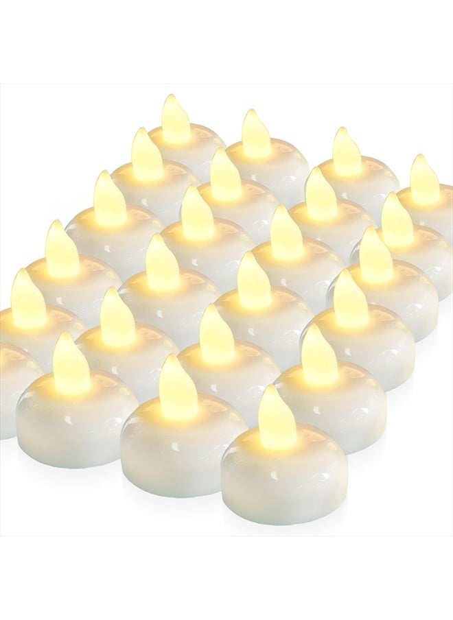 24 Pack Waterproof Flameless Floating Tealights, Warm White Battery Flickering LED Tea Lights Candles - Wedding, Party, Centerpiece, Pool & SPA