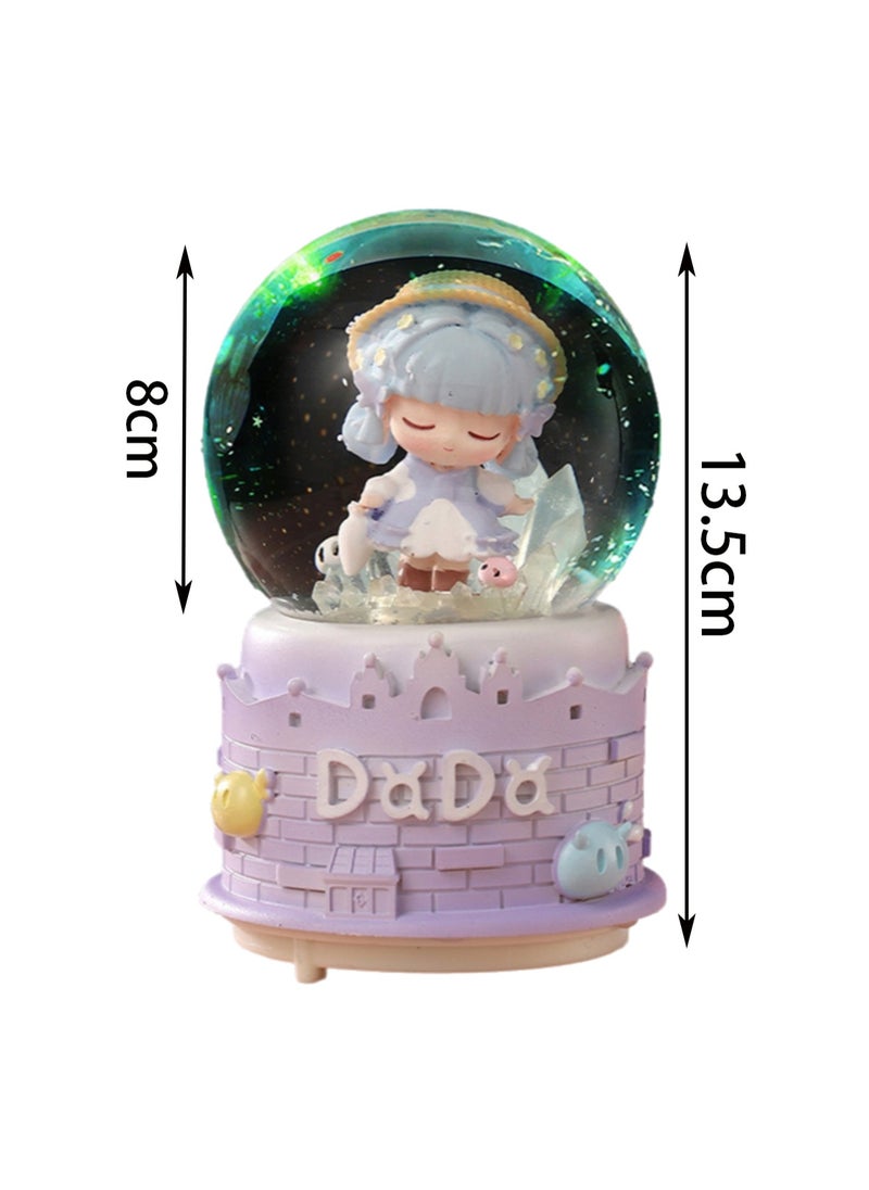 Blue Hat Girls Snow Globe Spinning Music Box With Color Changing Led Lights Plays Songs Like Castle In The Sky, Music Birthday Gift For Kids Girls Women