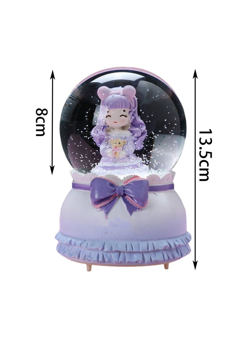 Purple Long Hair Girls Snow Globe Spinning Music Box With Color Changing Led Lights Plays Songs Like Castle In The Sky, Music Birthday Gift For Kids Girls Women