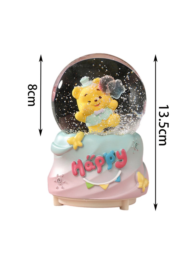 Happy Bear Snow Globe Spinning Music Box With Color Changing Led Lights Plays Songs Like Castle In The Sky, Music Birthday Gift For Kids Girls Women