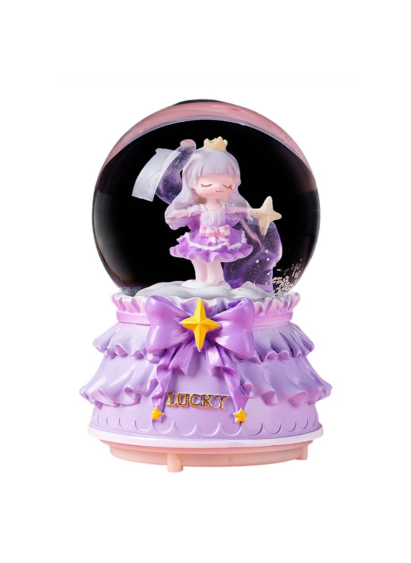 Purple Fantasy Girls Snow Globe Spinning Music Box With Color Changing Led Lights Plays Songs Like Castle In The Sky, Music Birthday Gift For Kids Girls Women