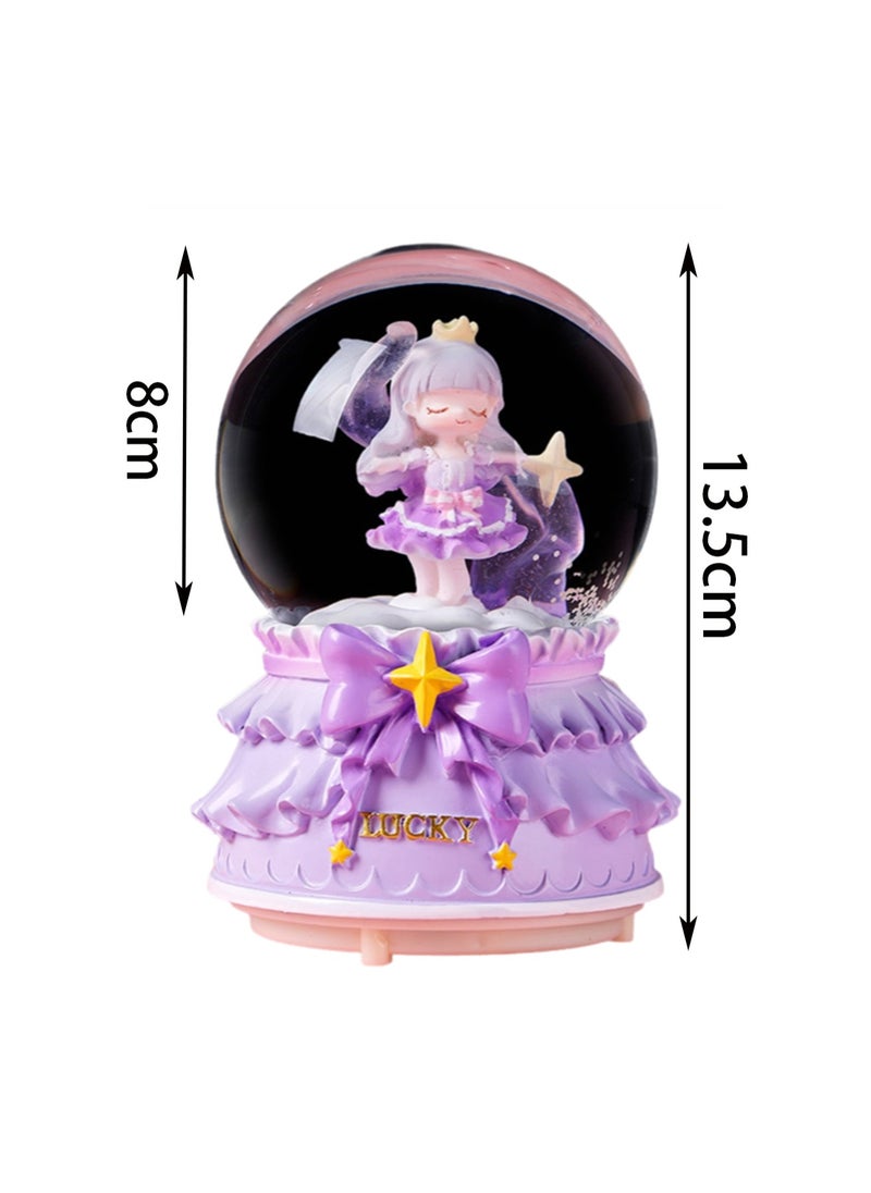 Purple Fantasy Girls Snow Globe Spinning Music Box With Color Changing Led Lights Plays Songs Like Castle In The Sky, Music Birthday Gift For Kids Girls Women
