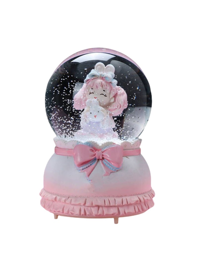 Pink Long Hair Girls Snow Globe Spinning Music Box With Color Changing Led Lights Plays Songs Like Castle In The Sky, Music Birthday Gift For Kids Girls Women