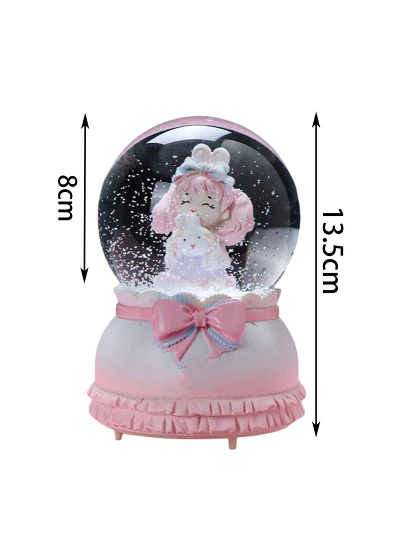 Pink Long Hair Girls Snow Globe Spinning Music Box With Color Changing Led Lights Plays Songs Like Castle In The Sky, Music Birthday Gift For Kids Girls Women