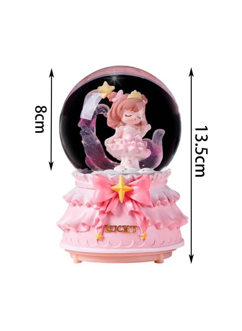 Pink Dream Girls Snow Globe Spinning Music Box With Color Changing Led Lights Plays Songs Like Castle In The Sky, Music Birthday Gift For Kids Girls Women