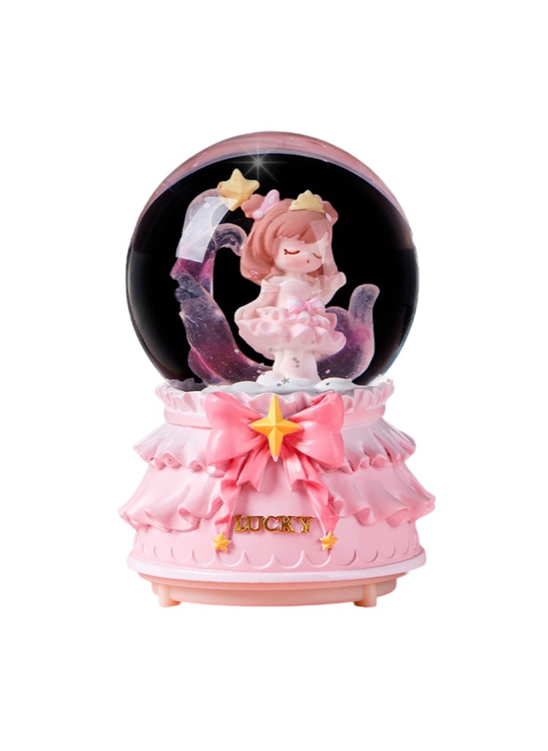 Pink Dream Girls Snow Globe Spinning Music Box With Color Changing Led Lights Plays Songs Like Castle In The Sky, Music Birthday Gift For Kids Girls Women