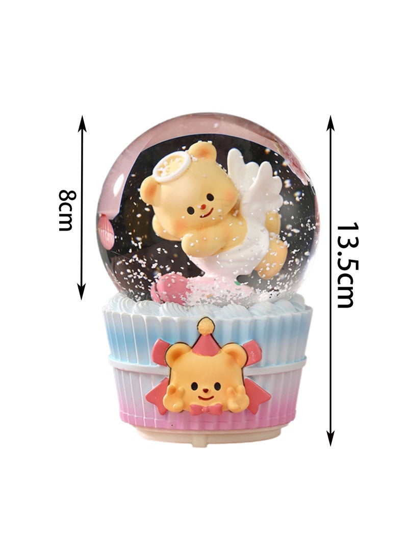 Little Bear Blue Snowflake Glass Globe Spinning Music Box With Color Changing Led Lights Plays Songs Like Castle In The Sky, Music Birthday Gift For Kids Girls Women