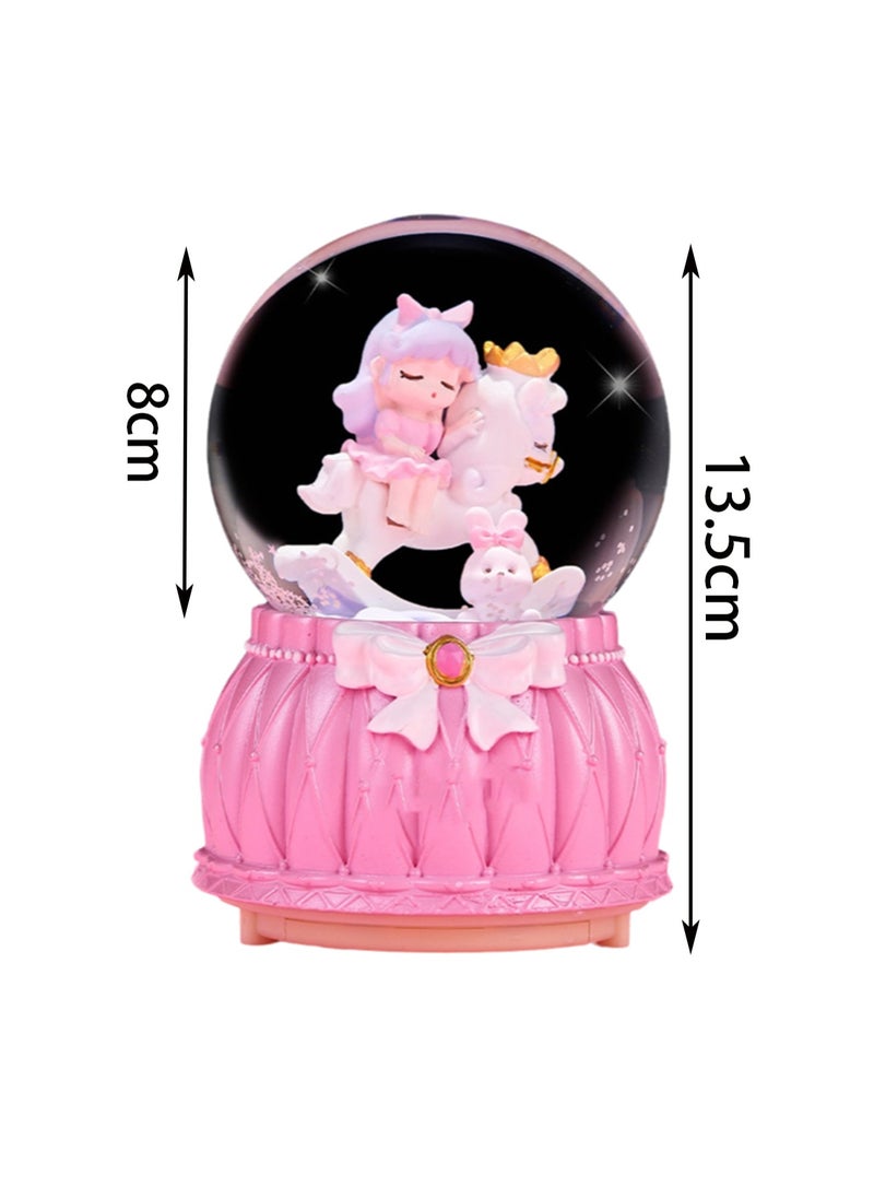 Pink Trojan Girls Snow Globe Spinning Music Box With Color Changing Led Lights Plays Songs Like Castle In The Sky, Music Birthday Gift For Kids Girls Women