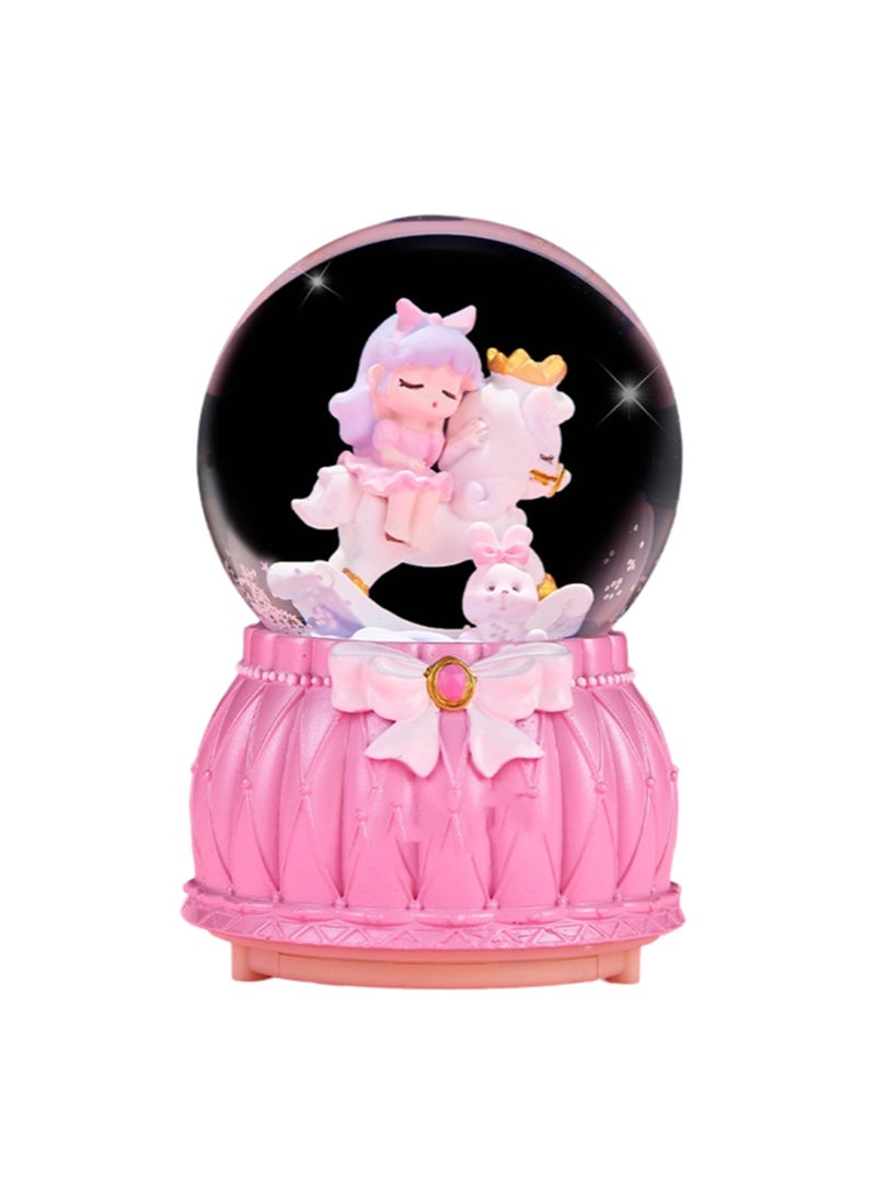 Pink Trojan Girls Snow Globe Spinning Music Box With Color Changing Led Lights Plays Songs Like Castle In The Sky, Music Birthday Gift For Kids Girls Women