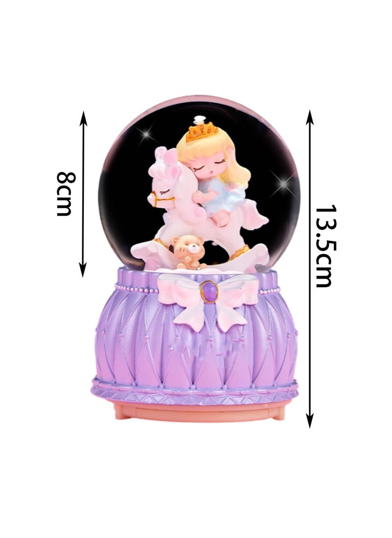 Purple Trojan Girls Snow Globe Spinning Music Box With Color Changing Led Lights Plays Songs Like Castle In The Sky, Music Birthday Gift For Kids Girls Women