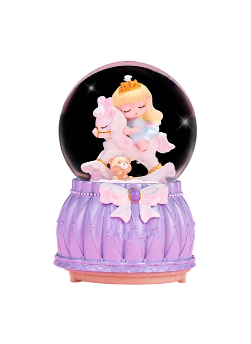 Purple Trojan Girls Snow Globe Spinning Music Box With Color Changing Led Lights Plays Songs Like Castle In The Sky, Music Birthday Gift For Kids Girls Women