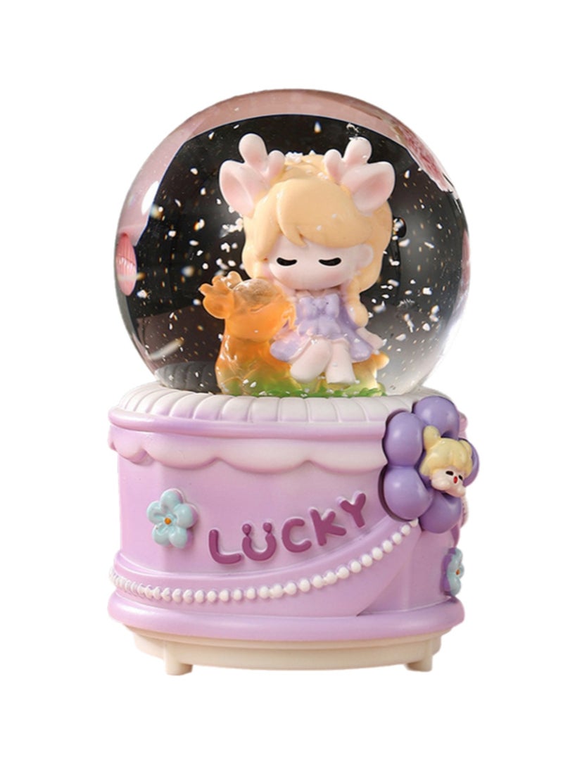 Purple Lucky Girl Snow Globe Spinning Music Box With Color Changing Led Lights Plays Songs Like Castle In The Sky, Music Birthday Gift For Kids Girls Women