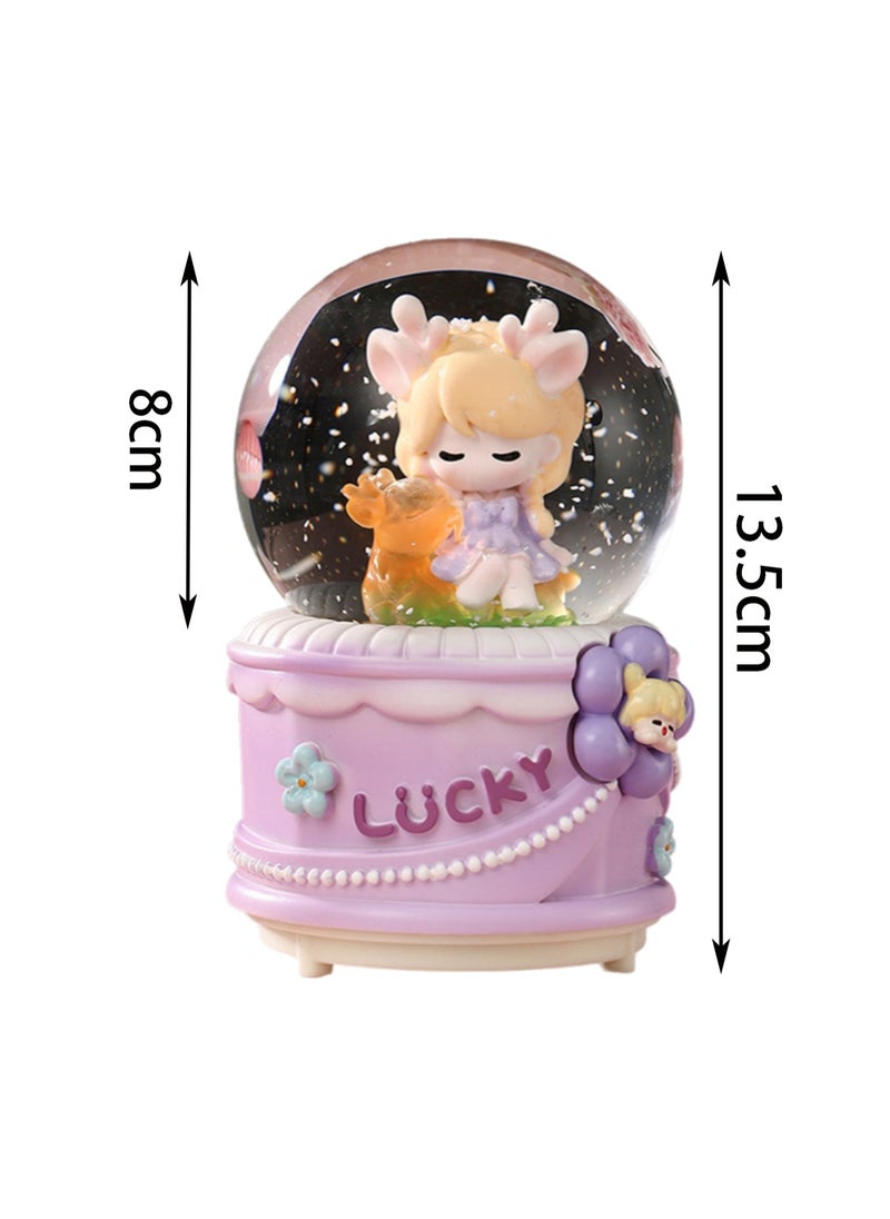 Purple Lucky Girl Snow Globe Spinning Music Box With Color Changing Led Lights Plays Songs Like Castle In The Sky, Music Birthday Gift For Kids Girls Women