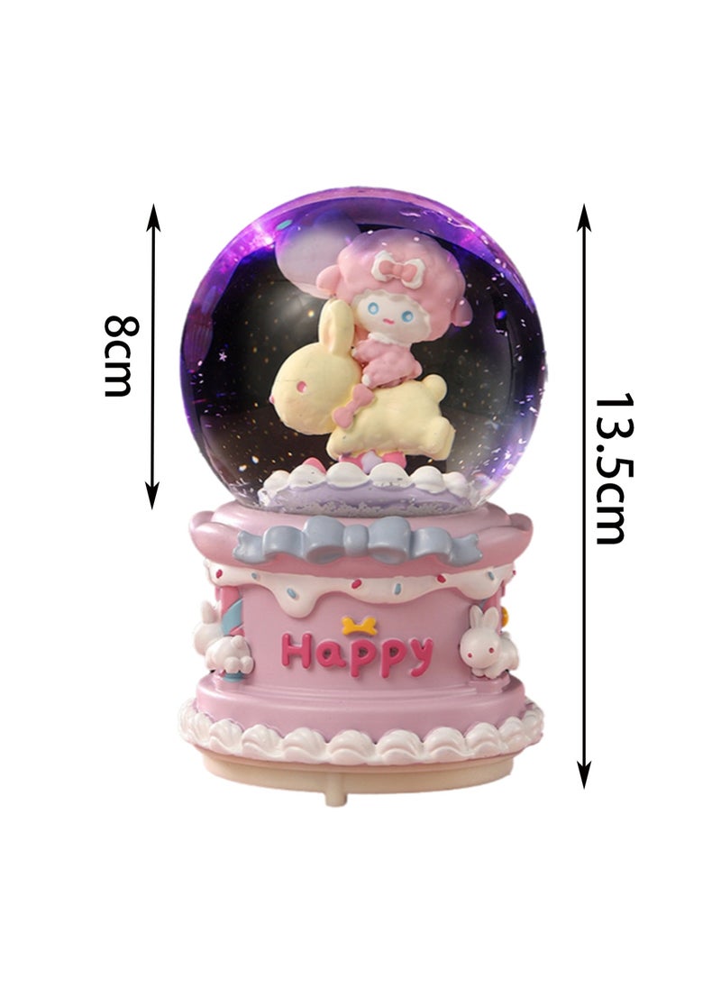 Yellow Happy Bunny Snow Globe Spinning Music Box With Color Changing Led Lights Plays Songs Like Castle In The Sky, Music Birthday Gift For Kids Girls Women