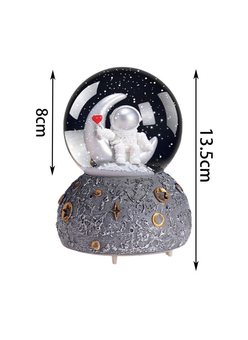 Grey Astronaut Snow Globe Spinning Music Box With Color Changing Led Lights Plays Songs Like Castle In The Sky, Music Birthday Gift For Kids Girls Women