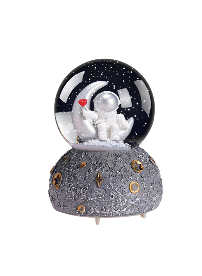 Grey Astronaut Snow Globe Spinning Music Box With Color Changing Led Lights Plays Songs Like Castle In The Sky, Music Birthday Gift For Kids Girls Women