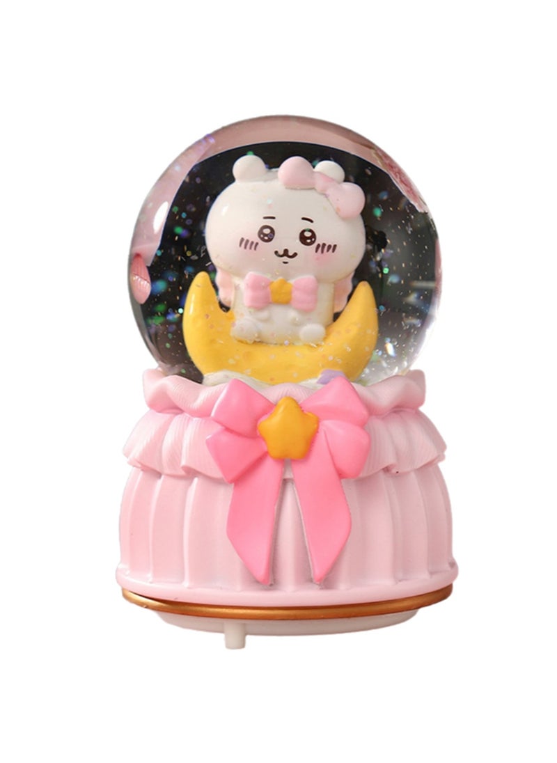 Pink Color Moon Cartoon Snowflake Glass Globe Rotating Music Box With Color Changing Led Lights Plays Songs Like Castle In The Sky, Music Birthday Gift For Kids Girls Women