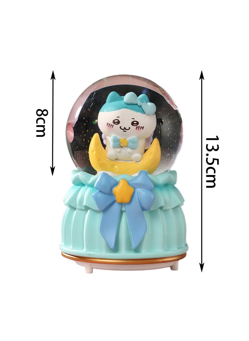 Blue Moon Cartoon Snowflake Glass Globe Rotating Music Box With Color Changing Led Lights Plays Songs Like Castle In The Sky, Music Birthday Gift For Kids Girls Women