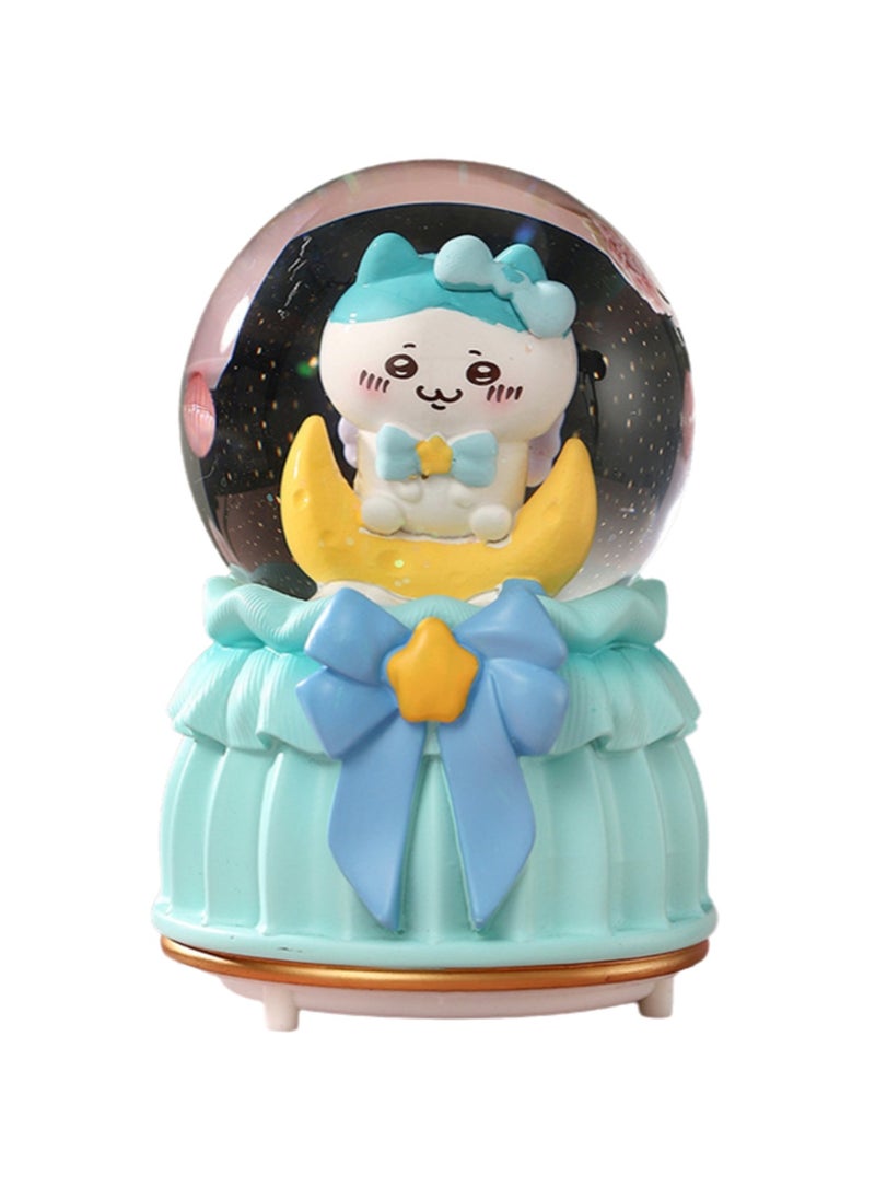 Blue Moon Cartoon Snowflake Glass Globe Rotating Music Box With Color Changing Led Lights Plays Songs Like Castle In The Sky, Music Birthday Gift For Kids Girls Women