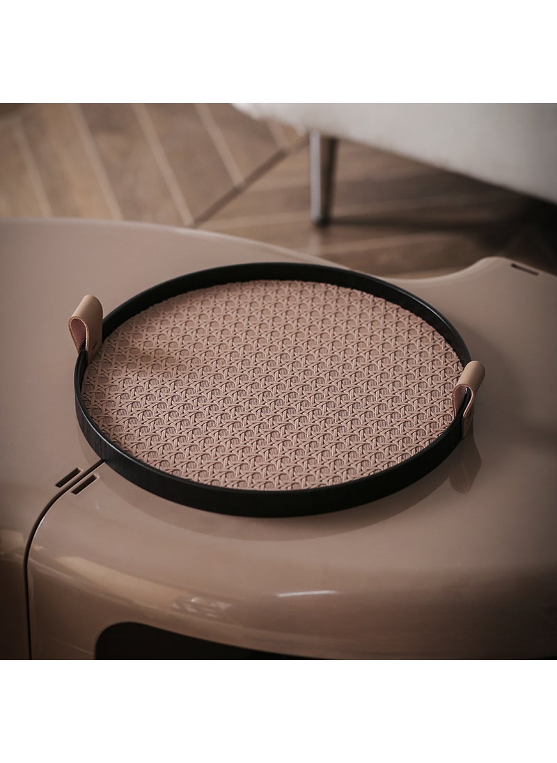 Sleek Leather Tray Retro Decorative Storage Brown-Bird Nest pattern disc