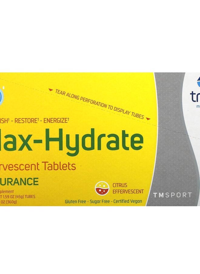 TM Sport Max-Hydrate Endurance Effervescent Tablets Citrus 8 Tubes 10 Tablets Each