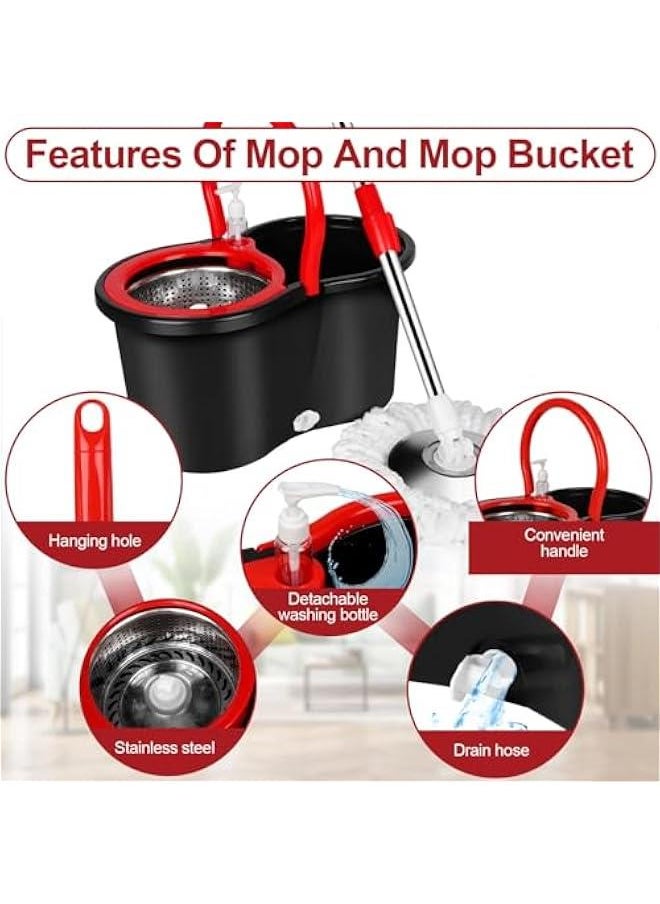 360 Degree Rotating Mop And Bucket Set With 3 Pieces Of Microfiber And Extendable Handle Ideal For Cleaning All Kinds Of Floors ﻿