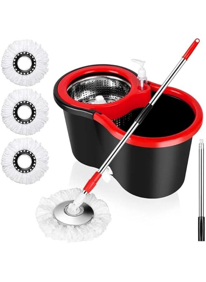 360 Degree Rotating Mop And Bucket Set With 3 Pieces Of Microfiber And Extendable Handle Ideal For Cleaning All Kinds Of Floors ﻿