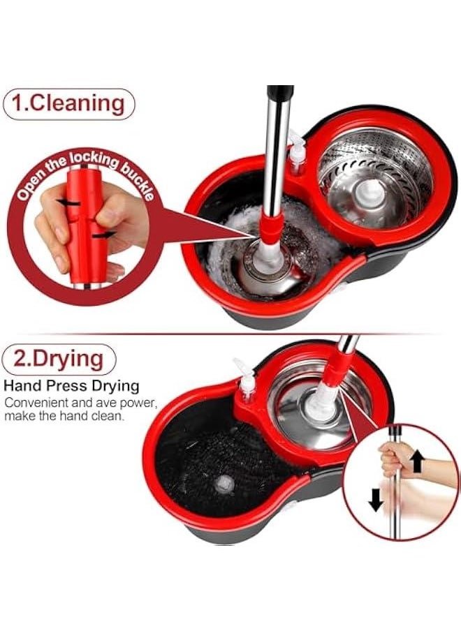 360 Degree Rotating Mop And Bucket Set With 3 Pieces Of Microfiber And Extendable Handle Ideal For Cleaning All Kinds Of Floors ﻿