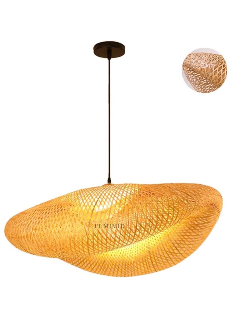 Wooden Pendant Lamp Vintage Bamboo Lantern Ceiling Light Retro Round Chandelier Hand Woven Rattan Lampshade for Restaurant Living Room Bedroom Office Decorative Lighting Hanging Lamp E27