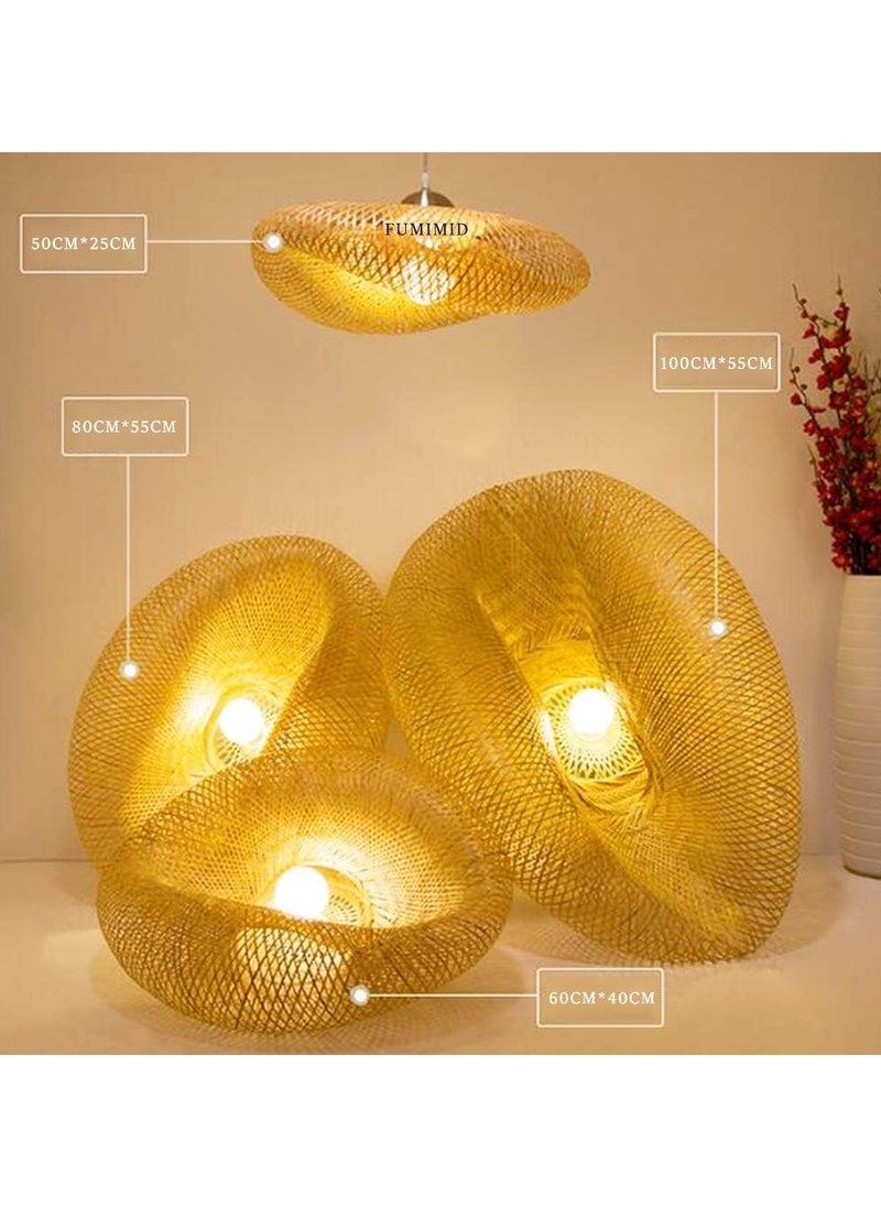 Wooden Pendant Lamp Vintage Bamboo Lantern Ceiling Light Retro Round Chandelier Hand Woven Rattan Lampshade for Restaurant Living Room Bedroom Office Decorative Lighting Hanging Lamp E27