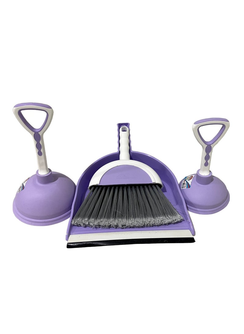 4 Piece Set Dustpan With Brush And Two Sizes Sink Plungers