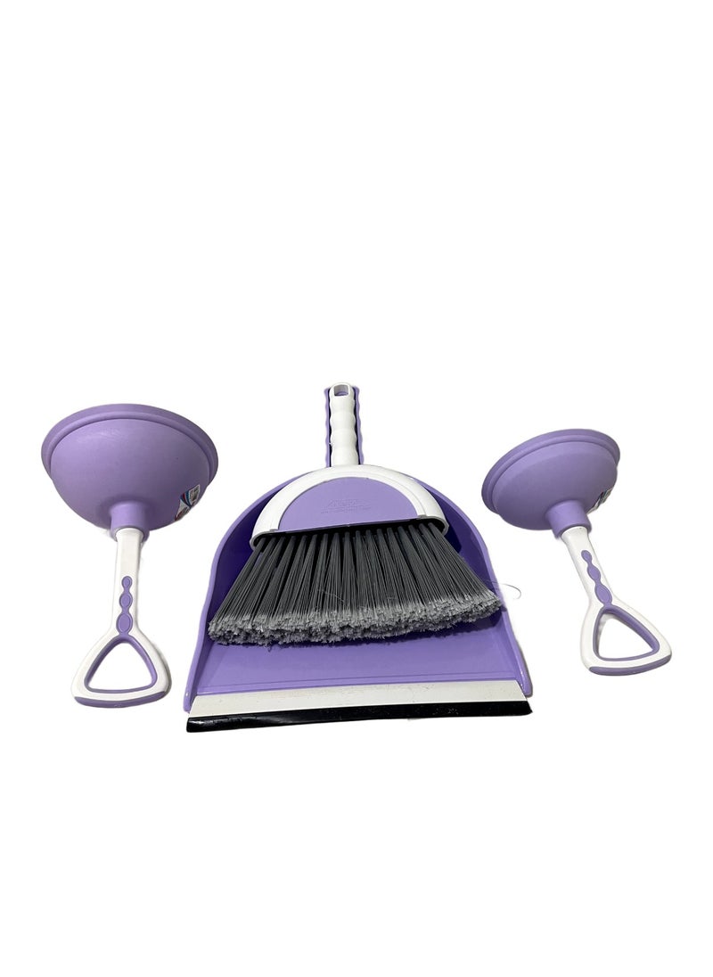 4 Piece Set Dustpan With Brush And Two Sizes Sink Plungers
