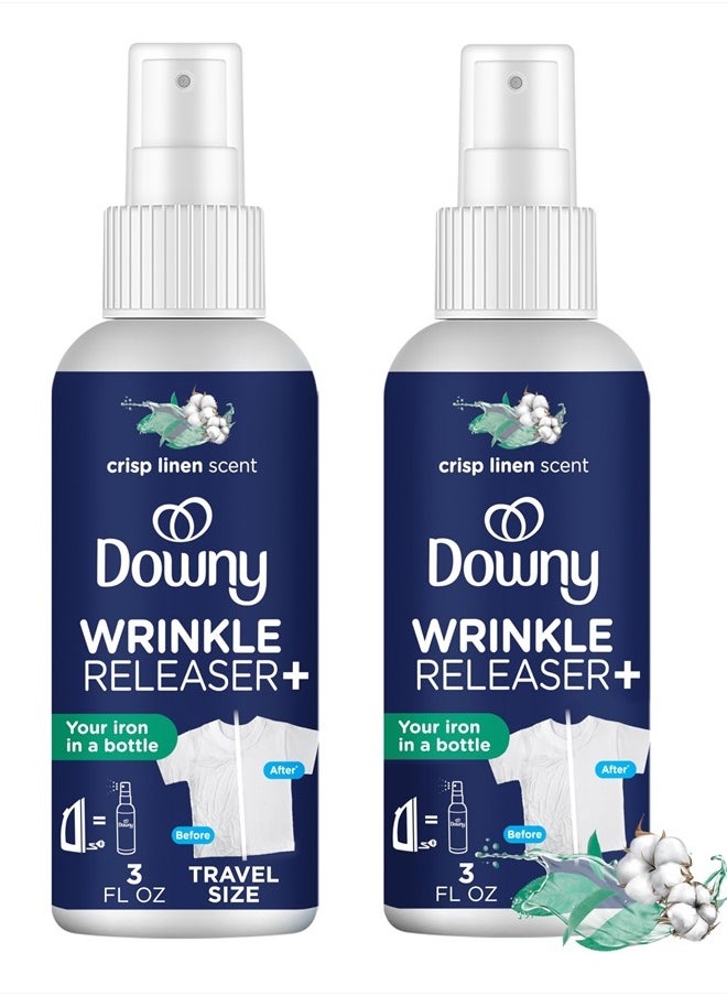 Wrinkle Releaser Spray All In One Wrinkle Release Spray Travel Size, Odor Eliminator, Static Remover Fabric Refresher & Ironing Aid for Clothes 3 Fl Oz (Pack of 2), Crisp Linen Scent