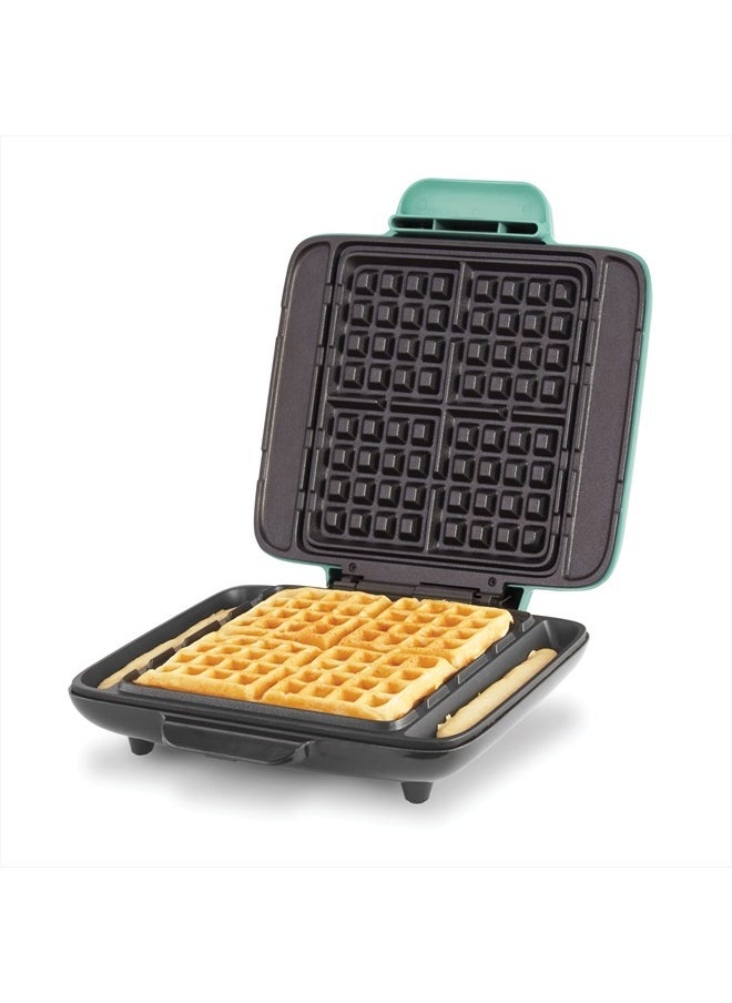 Dash Deluxe No-Drip Waffle Iron Maker Machine 1200W + Hash Browns, or Any Breakfast, Lunch, & Snacks with Easy Clean, Non-Stick + Mess Free Sides, Aqua