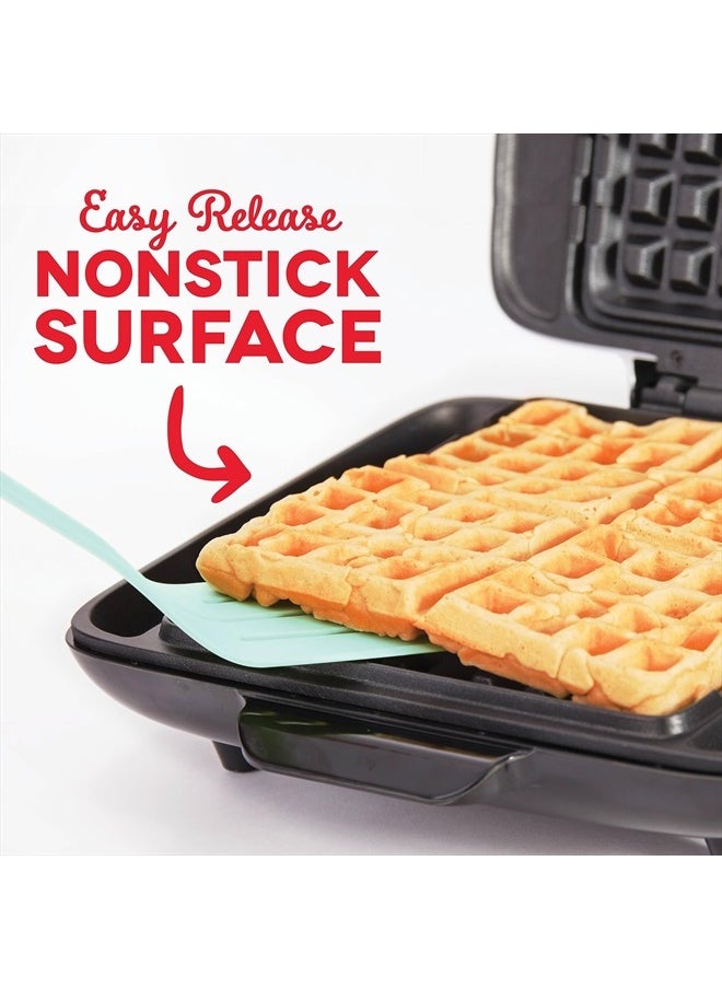 Dash Deluxe No-Drip Waffle Iron Maker Machine 1200W + Hash Browns, or Any Breakfast, Lunch, & Snacks with Easy Clean, Non-Stick + Mess Free Sides, Aqua