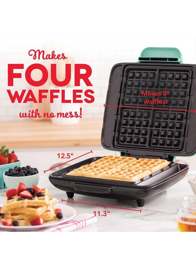 Dash Deluxe No-Drip Waffle Iron Maker Machine 1200W + Hash Browns, or Any Breakfast, Lunch, & Snacks with Easy Clean, Non-Stick + Mess Free Sides, Aqua