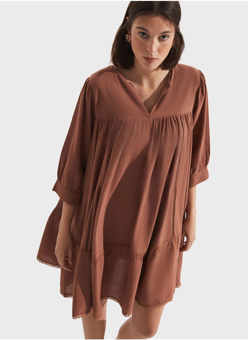 V-Neck Ruffled Dress