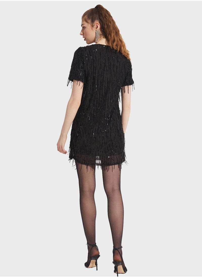 V-Neck Knitted Dress