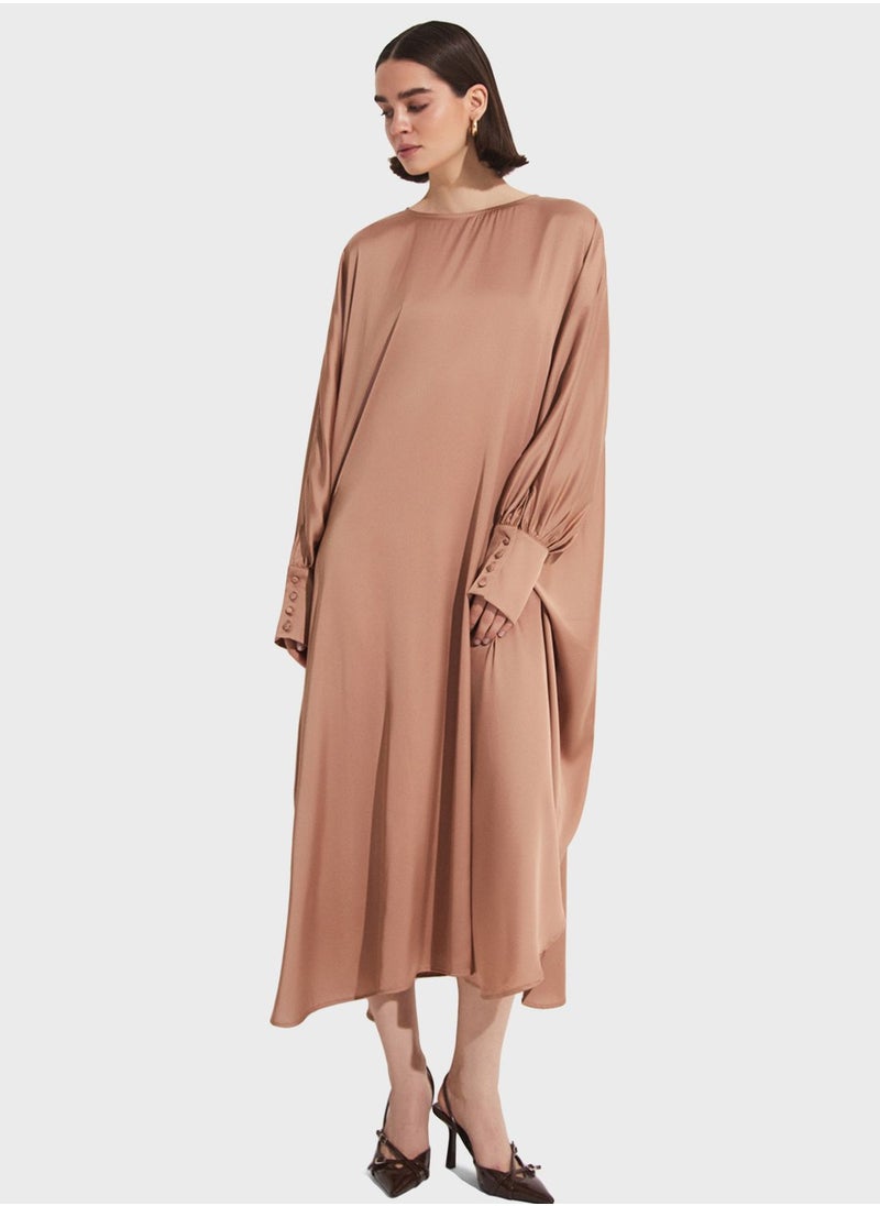 Cape Sleeve Crew Neck Dress