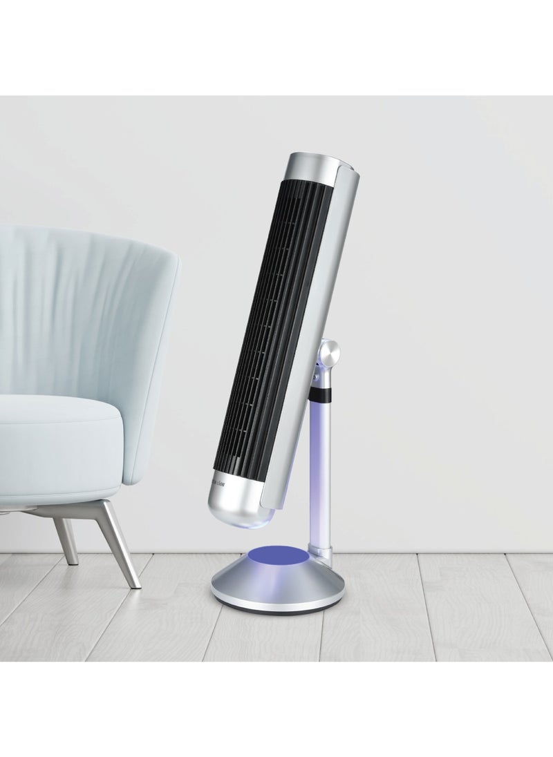 Breeze Tower Fan 50W With 5 Mode Light and 6 Speed Fan / 9H Timer / 175mm Adjustable Height / Strong ABS Material - Silver