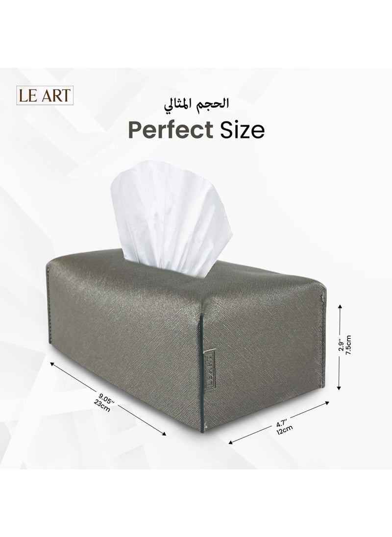 Leather Tissue Box Cover (Metallic Iron)