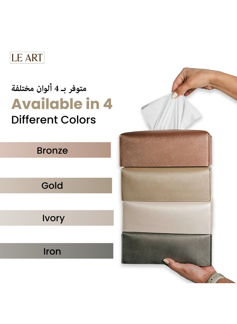 Leather Tissue Box Cover – Home Decorations for Living Room, Bedroom and Office | Car Tissue Holder | Tissue Holder | Tissue Box Holder for Car | Tissue Box Cover for Car (Metallic Gold)