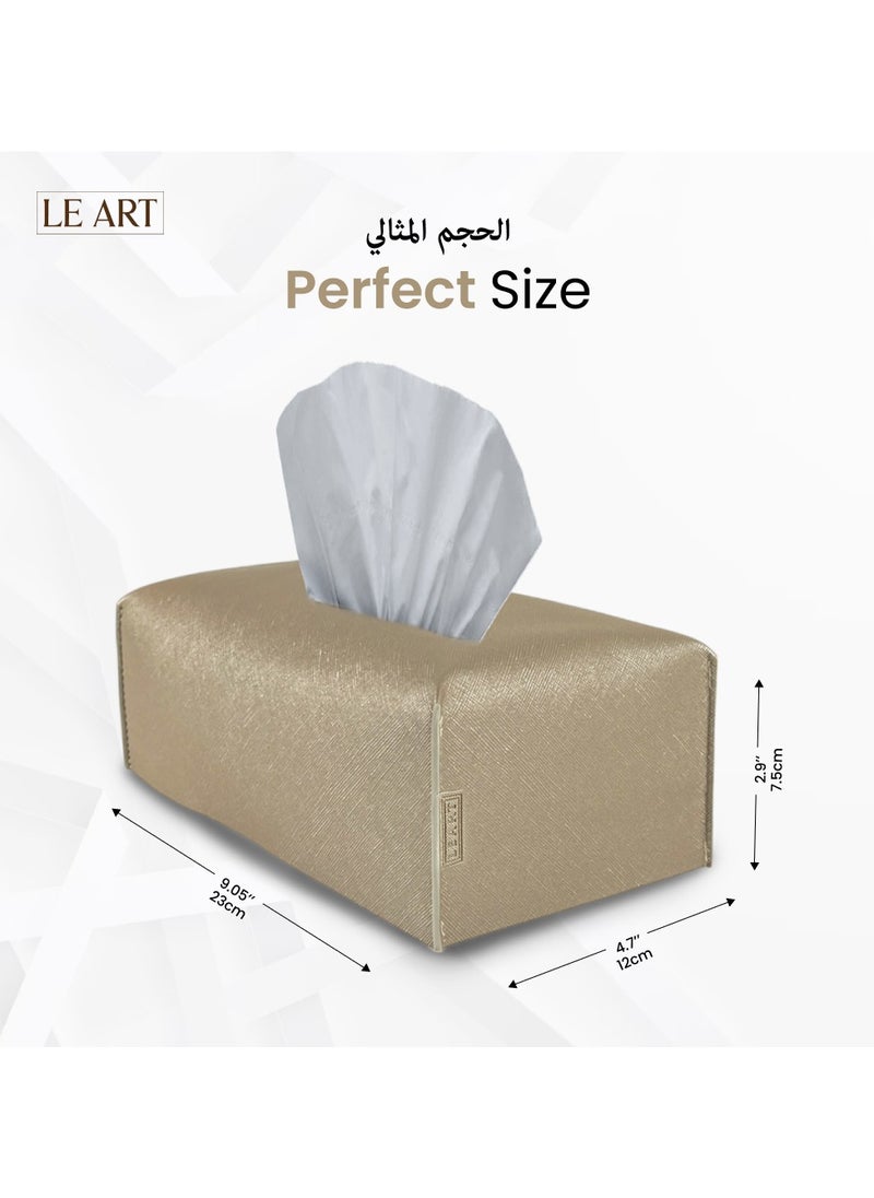 Leather Tissue Box Cover – Home Decorations for Living Room, Bedroom and Office | Car Tissue Holder | Tissue Holder | Tissue Box Holder for Car | Tissue Box Cover for Car (Metallic Gold)