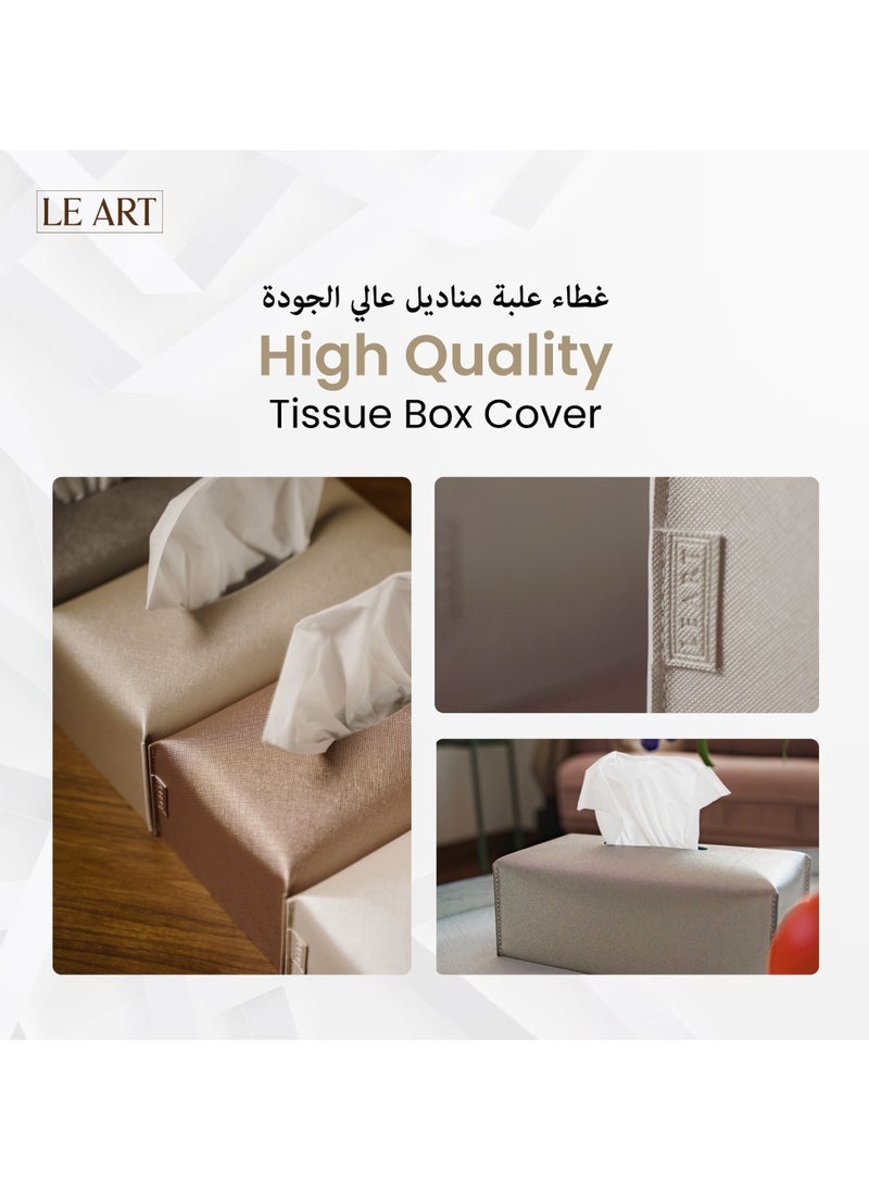 Leather Tissue Box Cover – Home Decorations for Living Room, Bedroom and Office | Car Tissue Holder | Tissue Holder | Tissue Box Holder for Car | Tissue Box Cover for Car (Metallic Ivory)