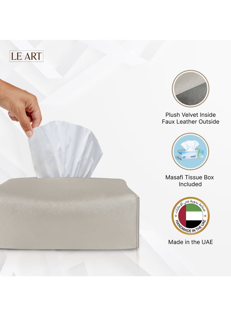 Leather Tissue Box Cover – Home Decorations for Living Room, Bedroom and Office | Car Tissue Holder | Tissue Holder | Tissue Box Holder for Car | Tissue Box Cover for Car (Metallic Ivory)